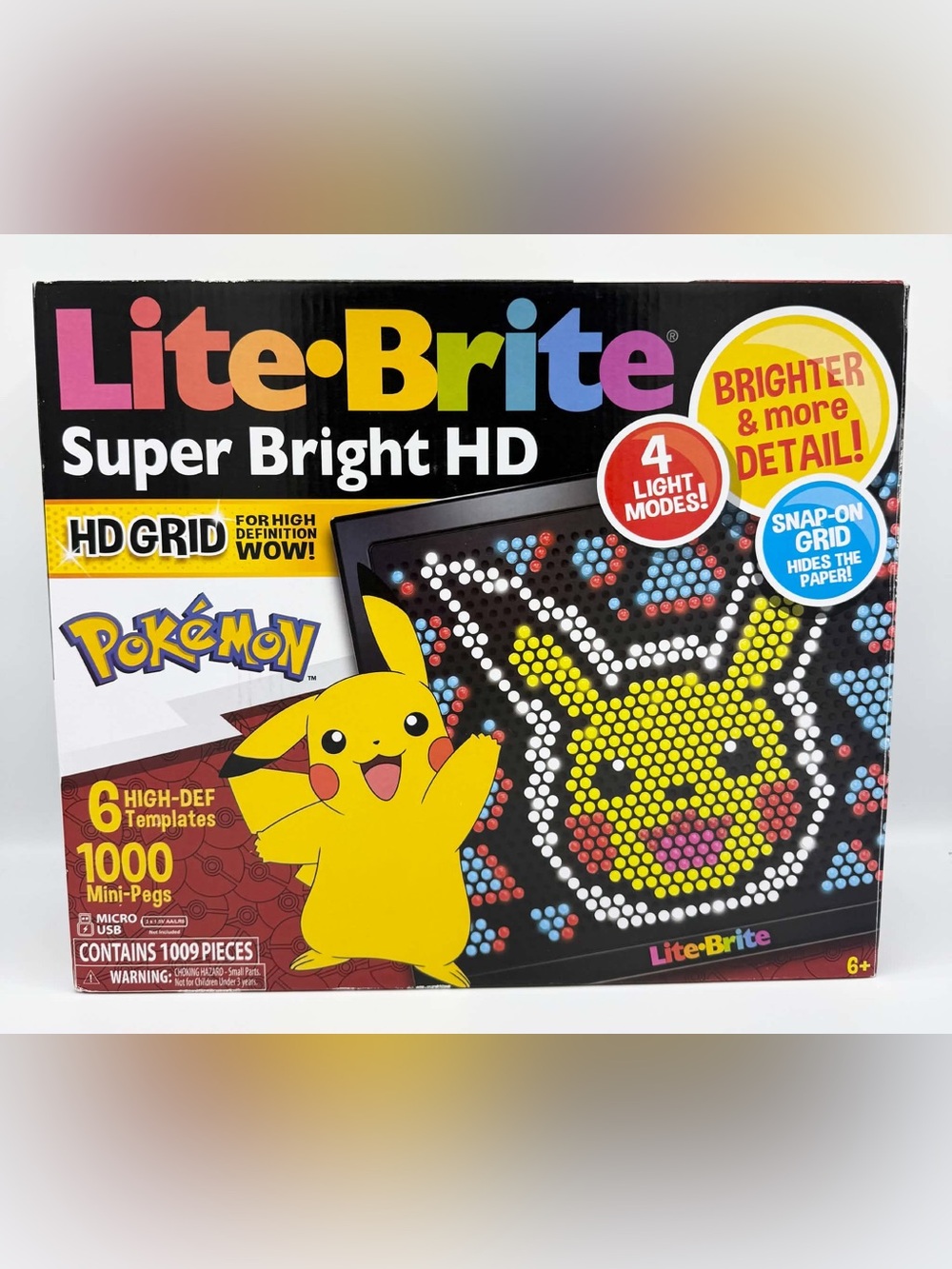Lite Brite POKEMON EDITION Super Bright HD Light-Up Screen 4 Light Modes PIKACHU